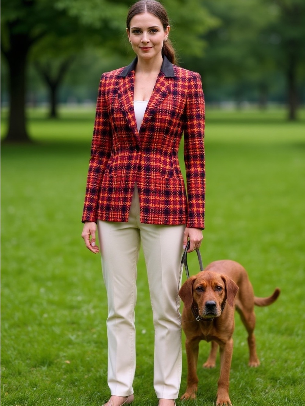 🍂 Vintage Louis Féraud Wool Plaid Blazer | Leather Collar | Made in W. Germany|6